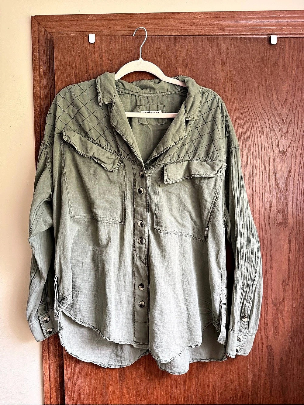 We The Free Silver Lining Quilted Shirt Green Large